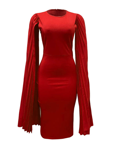 Plus Size Split Sleeve Pleated Bodycon Dress AT9017