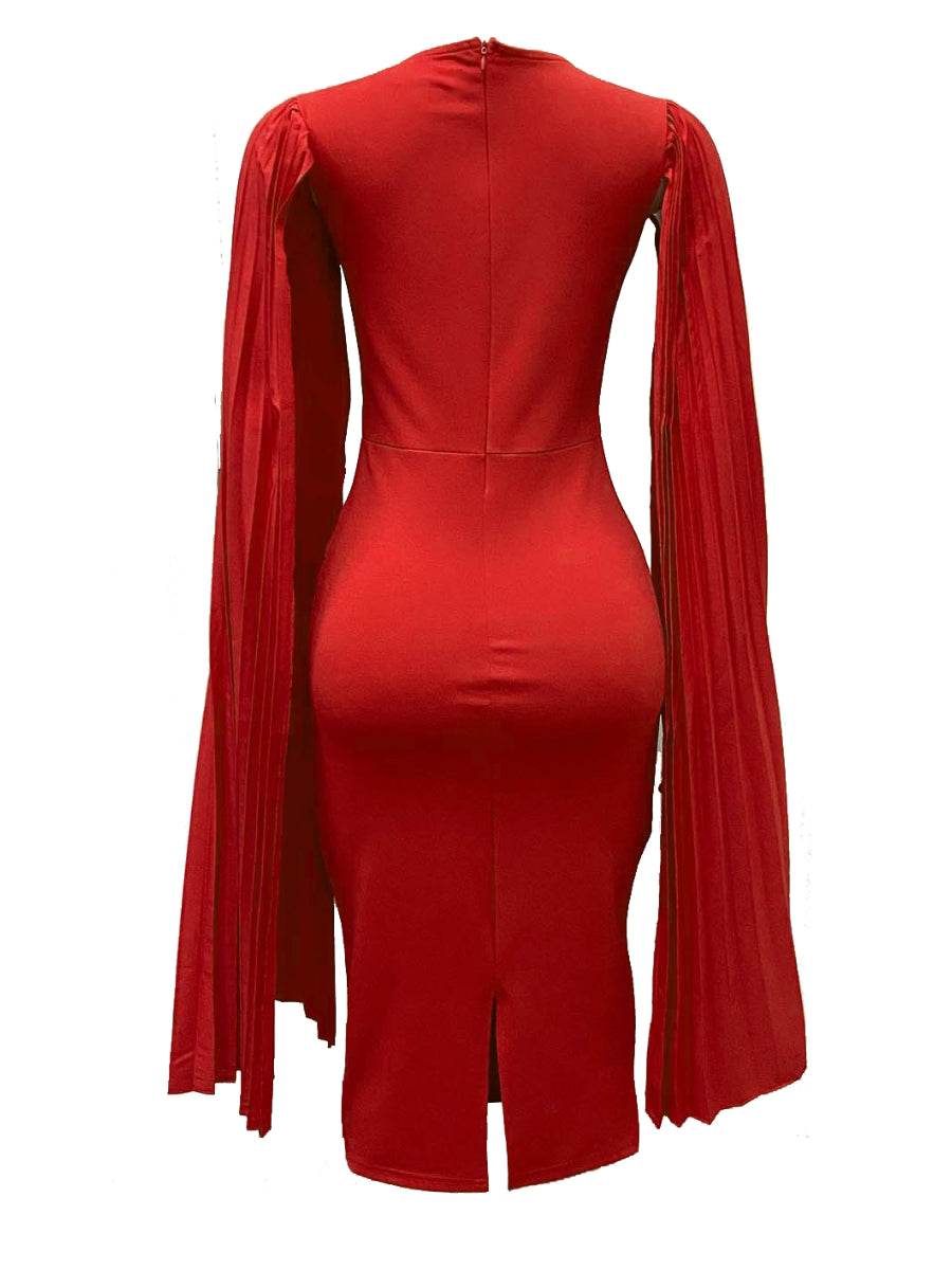 Plus Size Split Sleeve Pleated Bodycon Dress AT9017