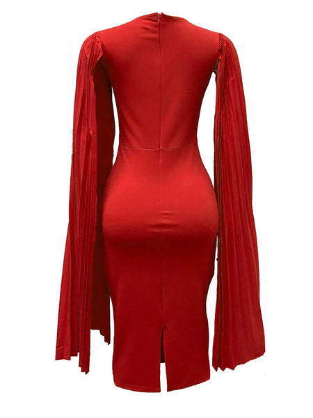 Plus Size Split Sleeve Pleated Bodycon Dress AT9017