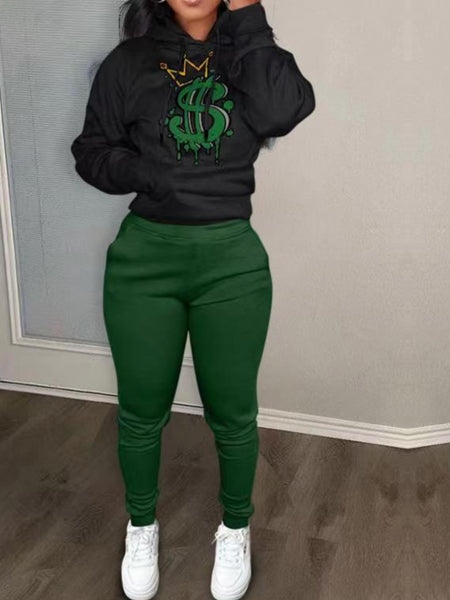 Plus Size Crown Letter Print Kangaroo Pocket Tracksuit Set AT9023