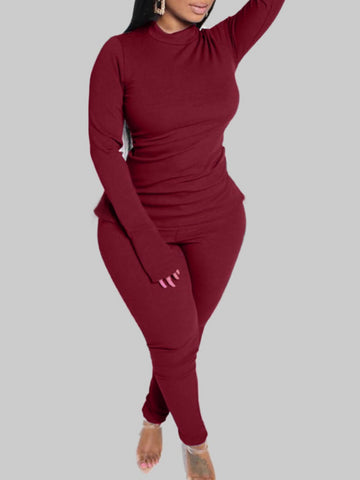 BASICS Plus Size Turtleneck Slit Skinny Pants Set BO2129