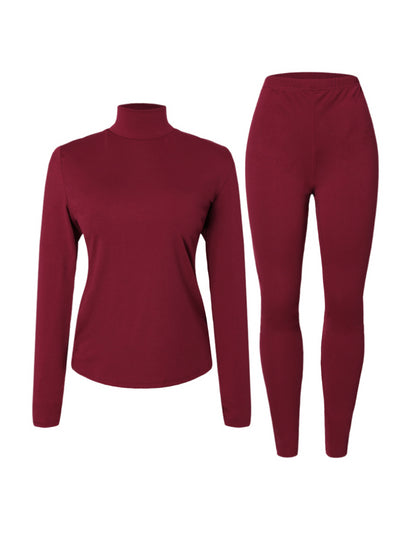 BASICS Plus Size Turtleneck Slit Skinny Pants Set BO2129
