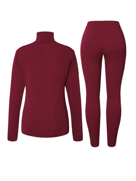 BASICS Plus Size Turtleneck Slit Skinny Pants Set BO2129