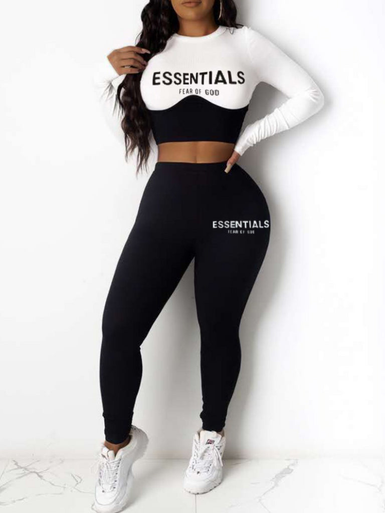 Plus Size Crop Top Essentials Letter Print Pants Set AC2028