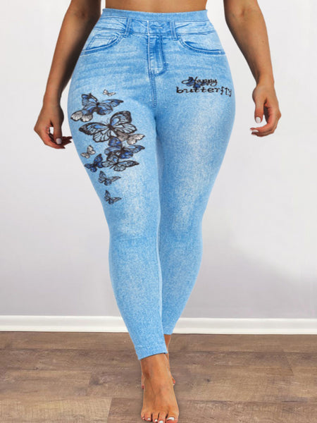 Plus Size High Waist Butterfly Letter Print Pants BO3019