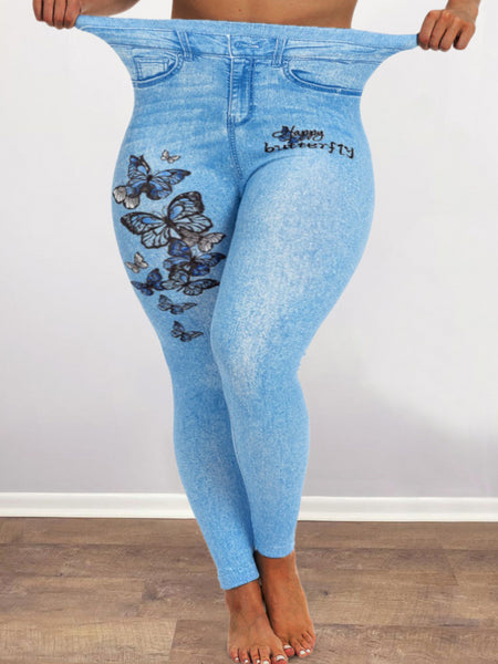 Plus Size High Waist Butterfly Letter Print Pants BO3019
