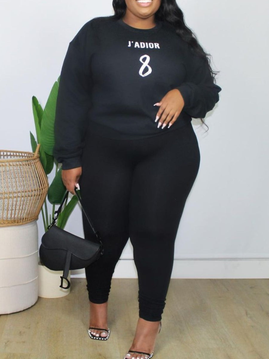 Plus Size Round Neck Letter Print Pants Set BO50118 Furdela