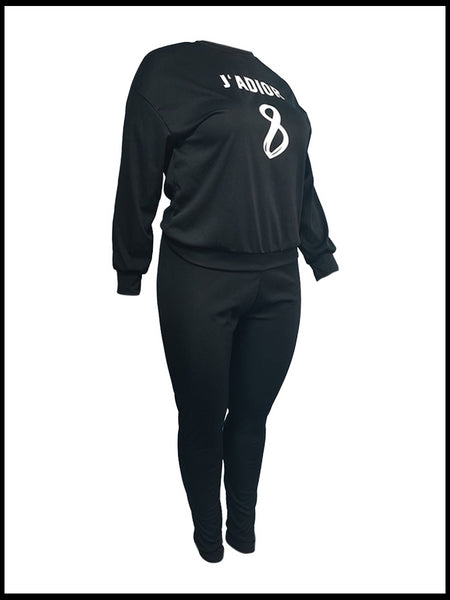 Plus Size Round Neck Letter Print Pants Set BO50118 Furdela