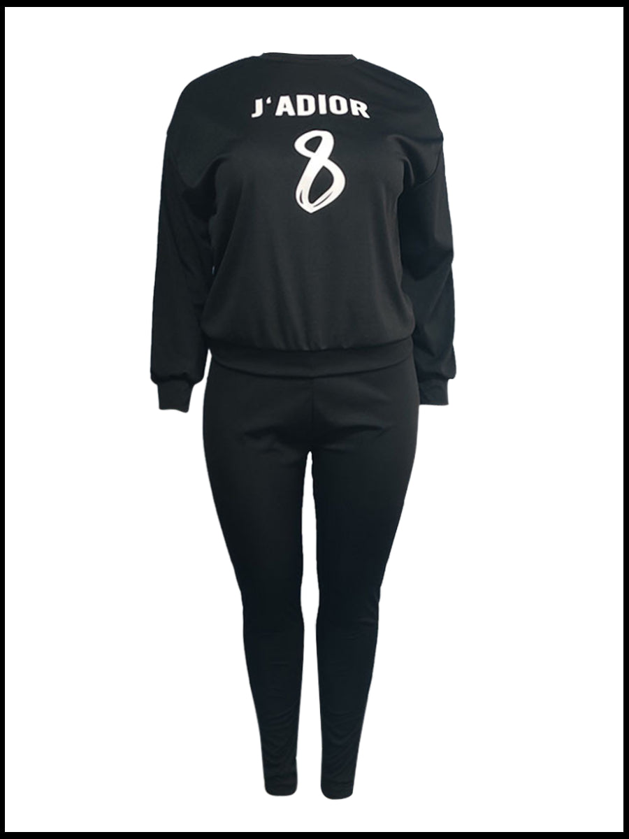 Plus Size Round Neck Letter Print Pants Set BO50118 Furdela