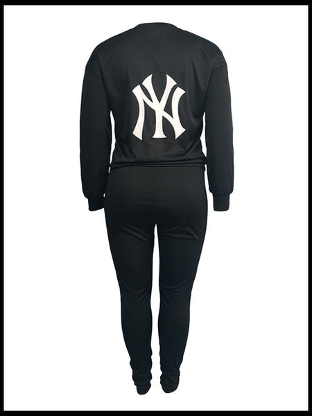 Plus Size Round Neck Letter Print Pants Set BO50118 Furdela