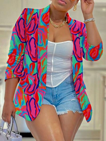 Plus Size Tie Dye Pocket Design Blazer AC2027