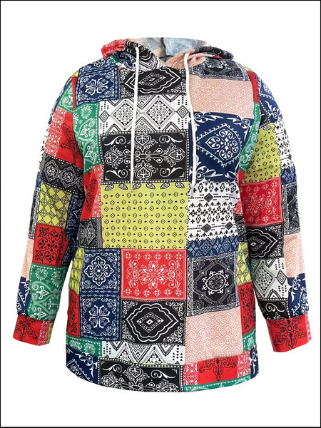 Plus Size Hooded Collar Cashew Print Hoodie BO2145