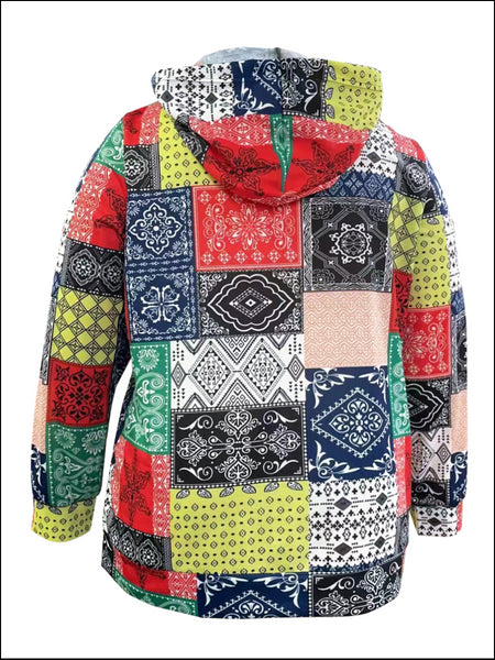 Plus Size Hooded Collar Cashew Print Hoodie BO2145