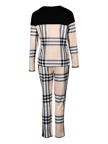 Plus Size Plaid Print Pocket Design Pants Set BO2124