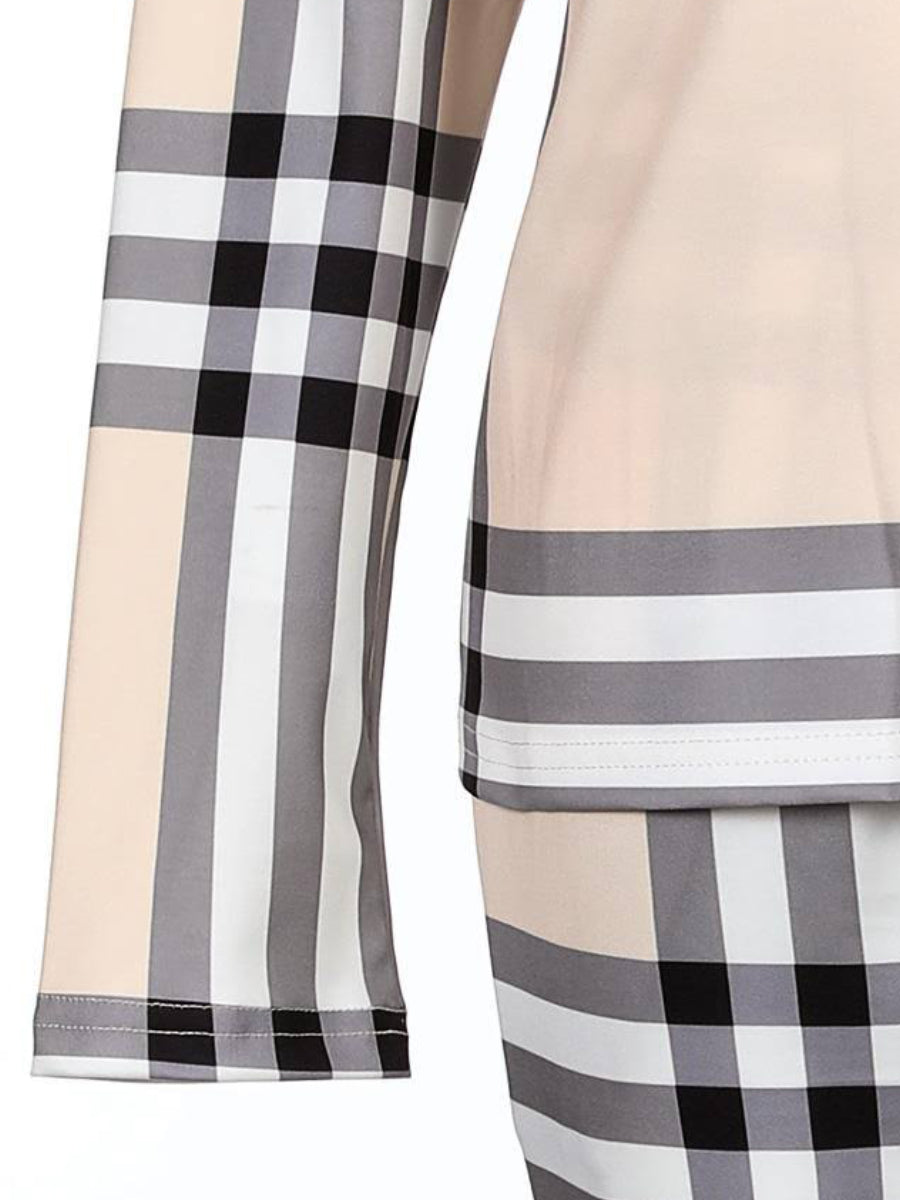 Plus Size Plaid Print Pocket Design Pants Set BO2124