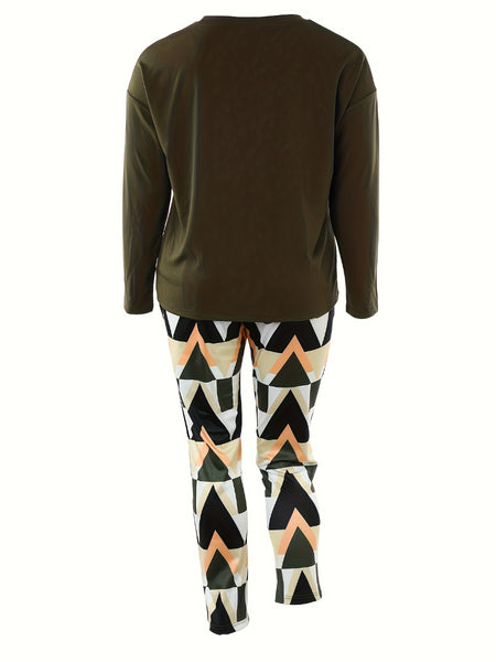 Plus Size Plaid Print Pocket Design Pants Set BO2124