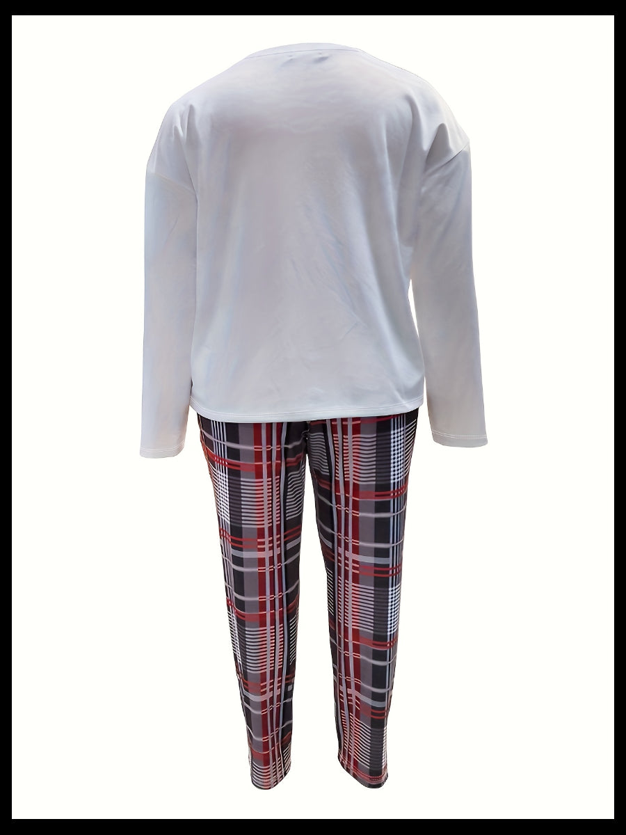 Plus Size Plaid Print Pocket Design Pants Set BO2124