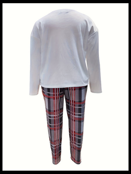 Plus Size Plaid Print Pocket Design Pants Set BO2124