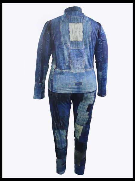 Plus Size Imitaton Denim Pocket Design Regular Fit Pants Set BO211