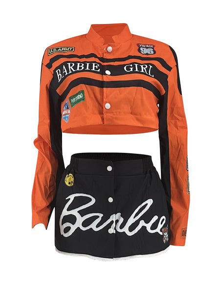 Crop Top Letter Print Skirt Set BO5085 Furdela