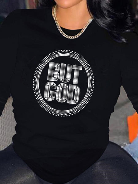 Plus Size Rhinestone Letter Decor T-shirt BO2115