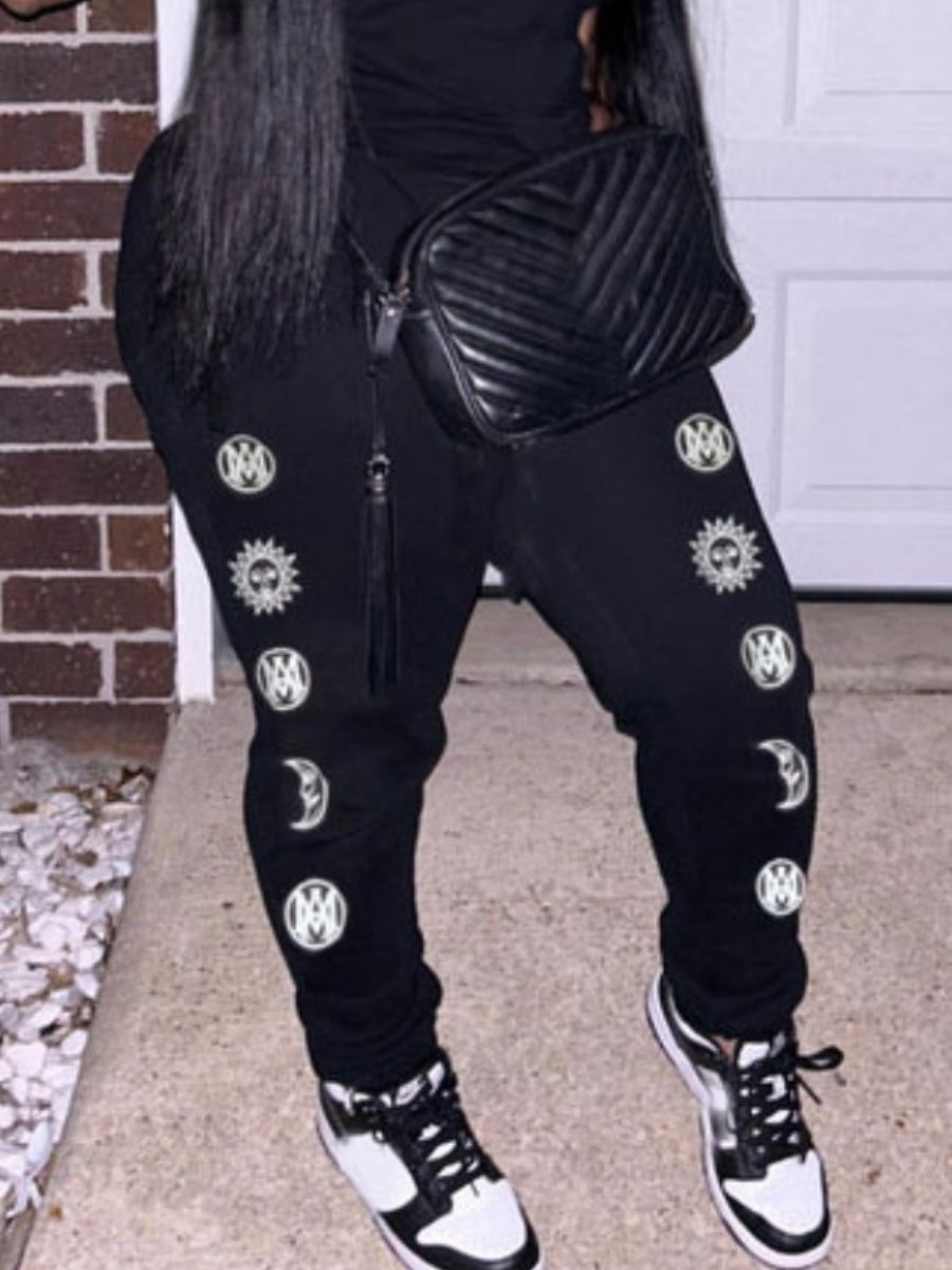 Plus Size Mid Waist Print Drawstring Sweatpants BO50114 Furdela