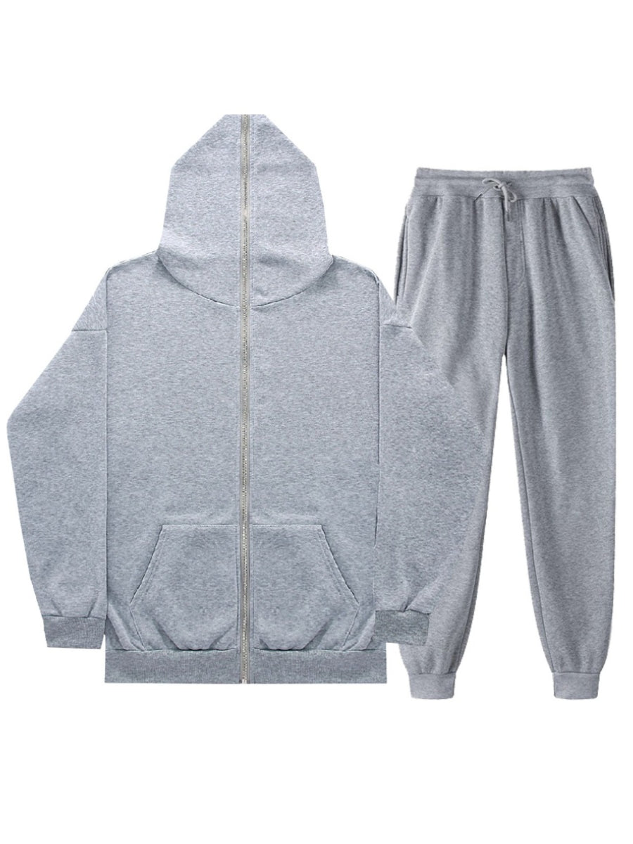 BASICS Plus Size Kangaroo Pocket Drawstring Tracksuit Set BO3028