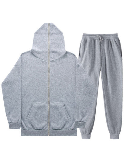 BASICS Plus Size Kangaroo Pocket Drawstring Tracksuit Set BO3028