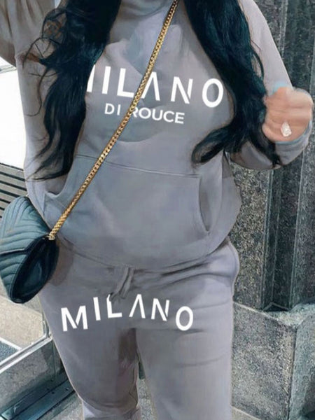 Plus Size Letter Print Kangaroo Pocket Tracksuit Set BO5018 Furdela