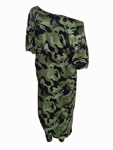 Plus Size Camo Print Asymmetrical Loose Pants Set BO5025 Furdela