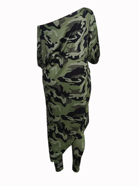 Plus Size Camo Print Asymmetrical Loose Pants Set BO5025 Furdela