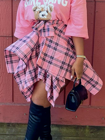 Plus Size Plaid Print Asymmetrical Skirt BO501 Furdela