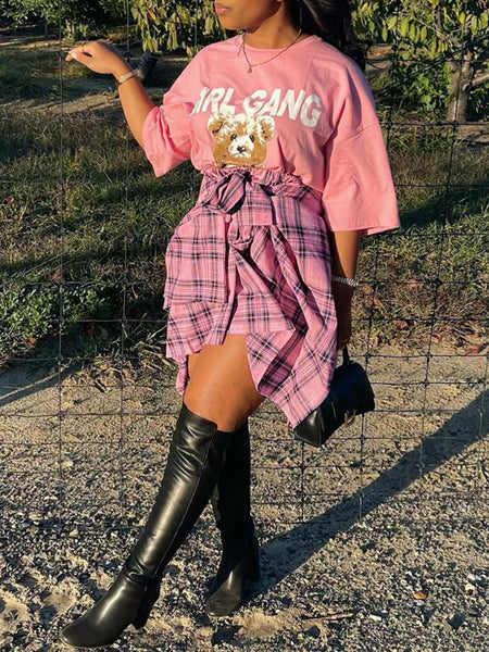 Plus Size Plaid Print Asymmetrical Skirt BO501 Furdela