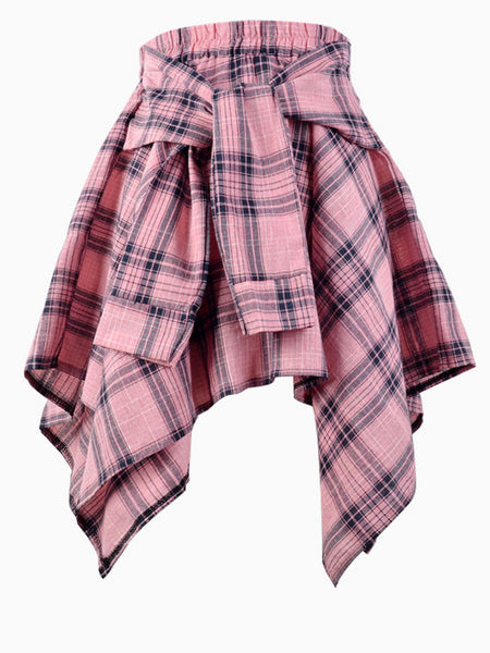 Plus Size Plaid Print Asymmetrical Skirt BO501 Furdela