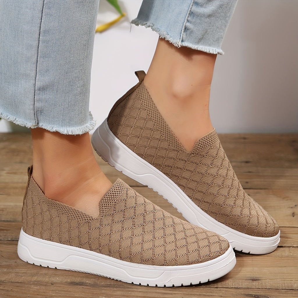 Women's Knit Flat Loafers, Casual &amp; Breathable Slip On Walking Sneakers, Low Top Sneakers SE1028