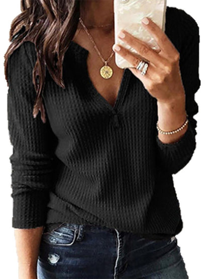 Women Plain Autumn Casual V neck Micro-Elasticity Vintage Solid Long Sleeve shirt &amp; Top QAL17