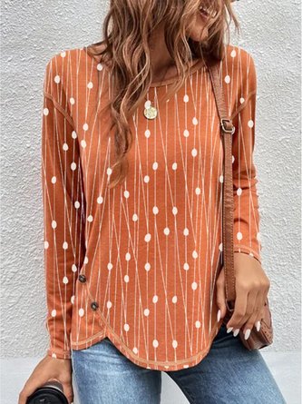 Casual Crew Neck Geometric Long Sleeve Loose Tunic T-Shirt QAL60