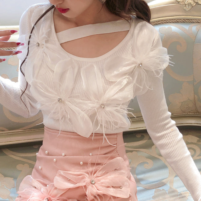 Blooming Flower Pinky Sweater Top