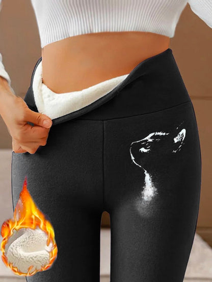 Casual Fluff/Granular Fleece Fabric Cat Loose Leggings BB62