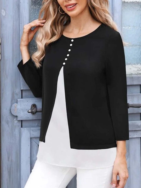 Casual Crew Neck Buttoned Blouse QMN23