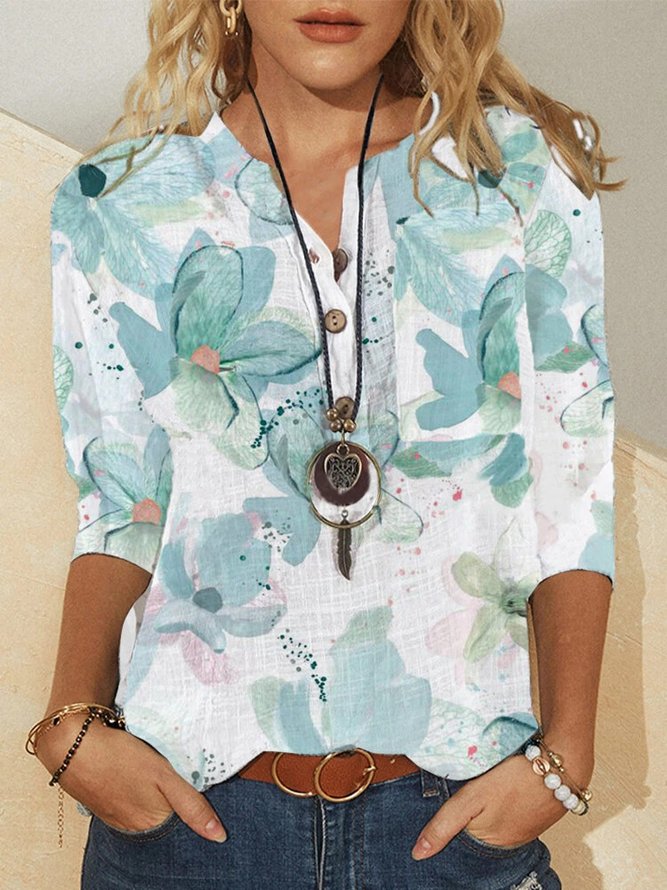 Floral V Neck Casual Blouse OU53