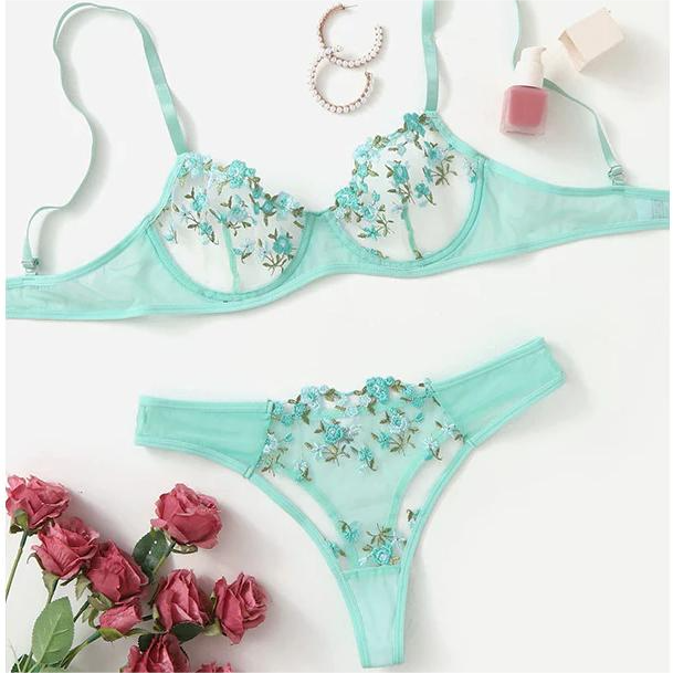 Sweet Green Cute Floral Lingerie