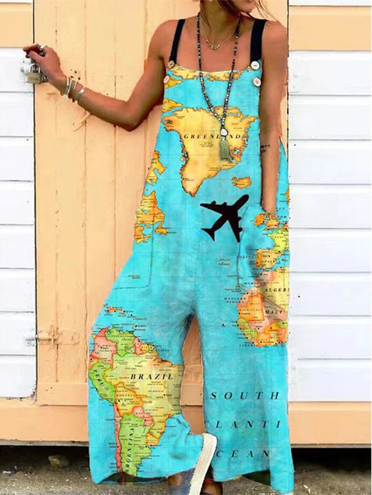 Map Loose Vacation Jumpsuit FE1006