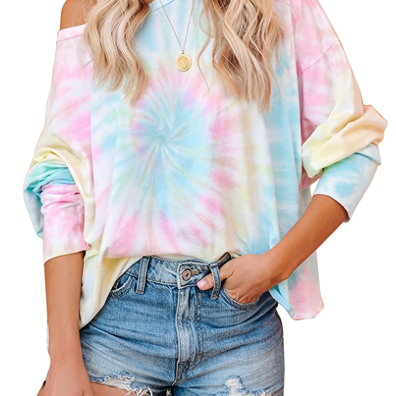 Women's Tie Dye Print Crew Neck T-Shirt, Casual Long Sleeve T-Shirt, Casual Every Day Tops, Women's  RA1013