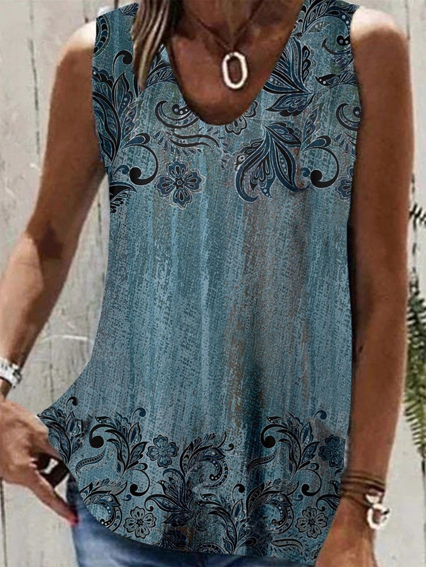 Women's Vintage Loose Floral Tank Top AT10050