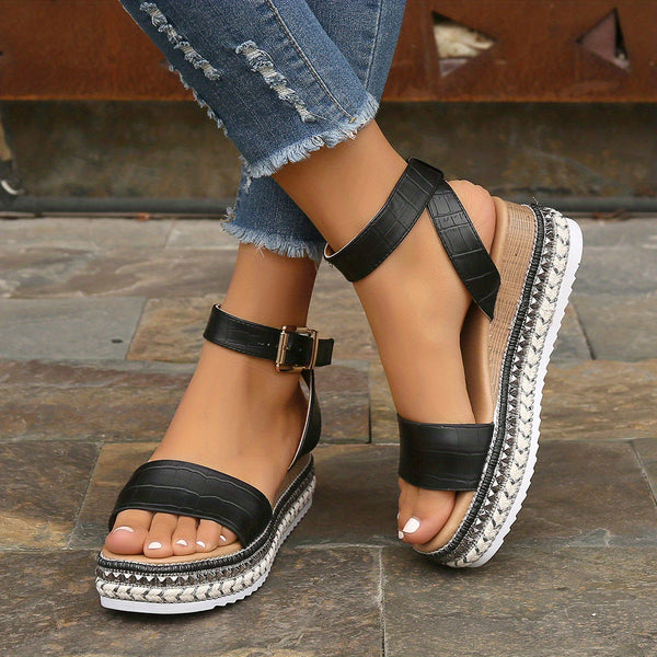 Women's Platform Espadrilles Wedge Sandals, Open Toe Buckle Strap Anti-skid Shoes, Summer Outdoor Sandals SE1047