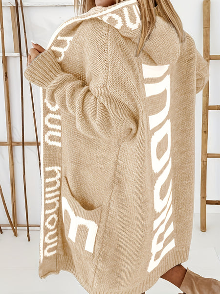 Letter Print Waterfall Collar Knit Cardigan ET8214 Furdela