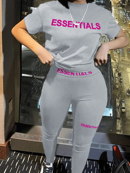 Plus Size Essentials Letter Print Pocket Design Pants Set AR5055