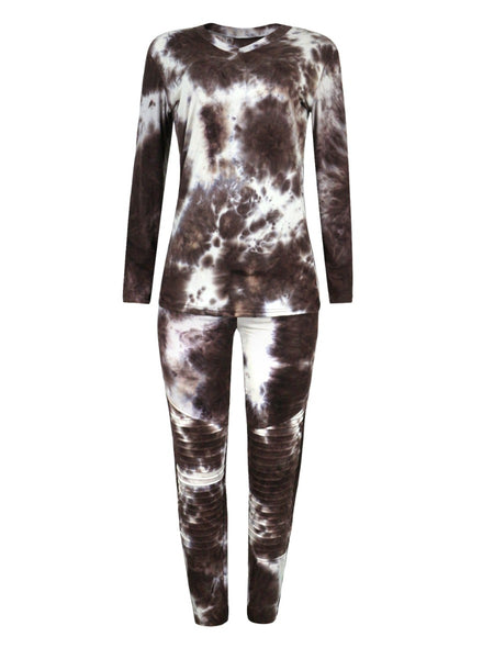 Plus Size V Neck Tie Dye Skinny Pants Set AC2054