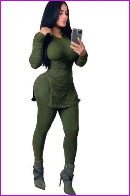 3 Colors Knitting Solid Color Two piece set F1107 - Furdela